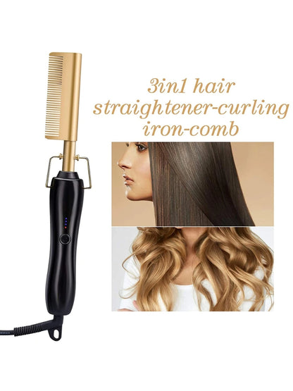2500 Points Redeem 3 in 1 Hot Comb Hair Straightener  Multifunctional Copper Hair Straightener Brush Straightening Comb