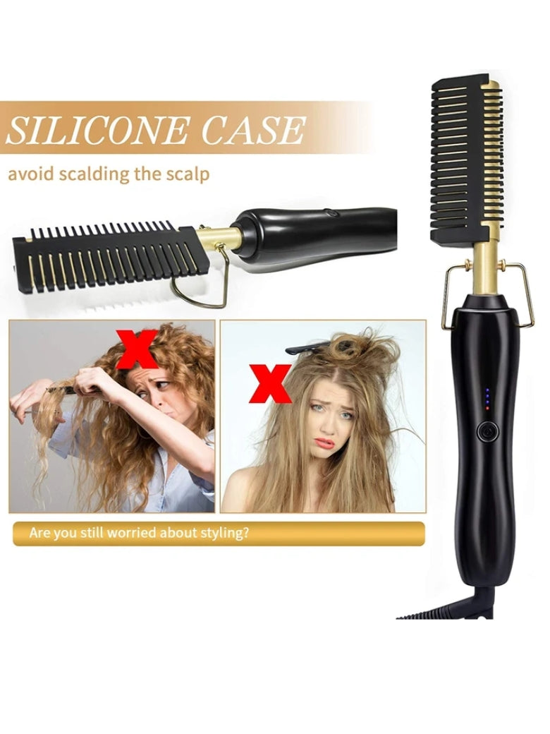 2500 Points Redeem 3 in 1 Hot Comb Hair Straightener  Multifunctional Copper Hair Straightener Brush Straightening Comb