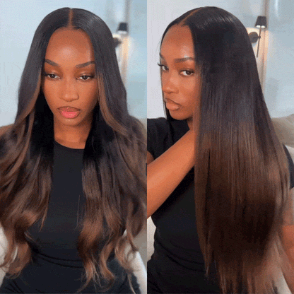 Sunber 7x5 Glueless Lace Black to Chestnut Brown Ombre Loose Wave Wig With Bleached Knots
