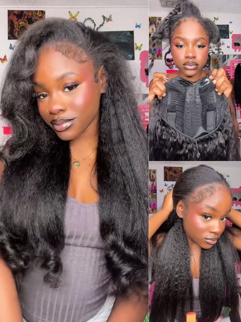 Flash Sale Sunber Kinky Straight EasiContour™ V Part Glueless Wigs 150%/180% Density Human Hair With Invisi Drawstring