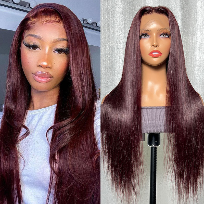 Flash Sale Sunber Straight Dark Purple Plum 13x4 Lace Front Wigs With 150% Density Human Hair