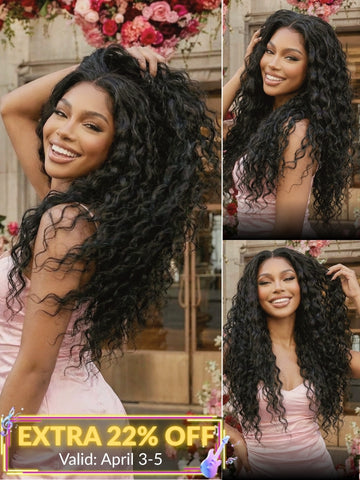 Sunber 180% Density 7x5/ 13x4 Pre-Everything Lace Frontal Wig Water Wave & Curly Mixed Human Hair Wigs With Invisi Drawstring