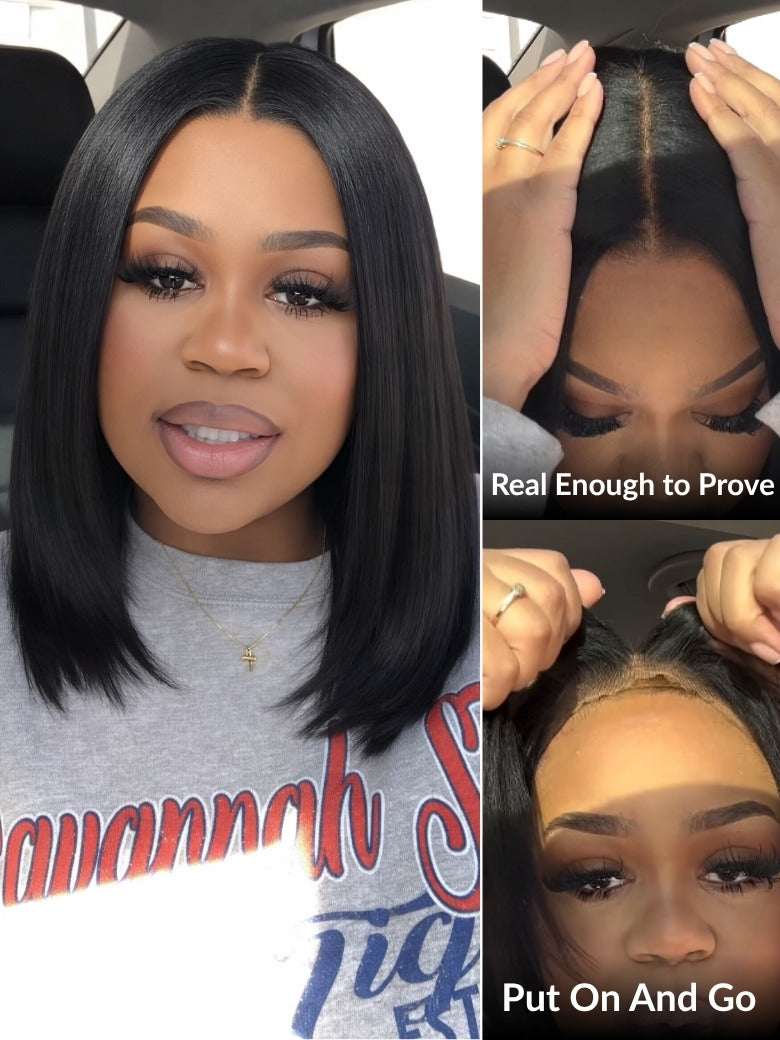 Sunber Blunt Cut Light Yaki Straight 7x5 Pre-Cut Lace Bye Bye Knots Glueless Bob Wig Pre-plucked Flash Sale