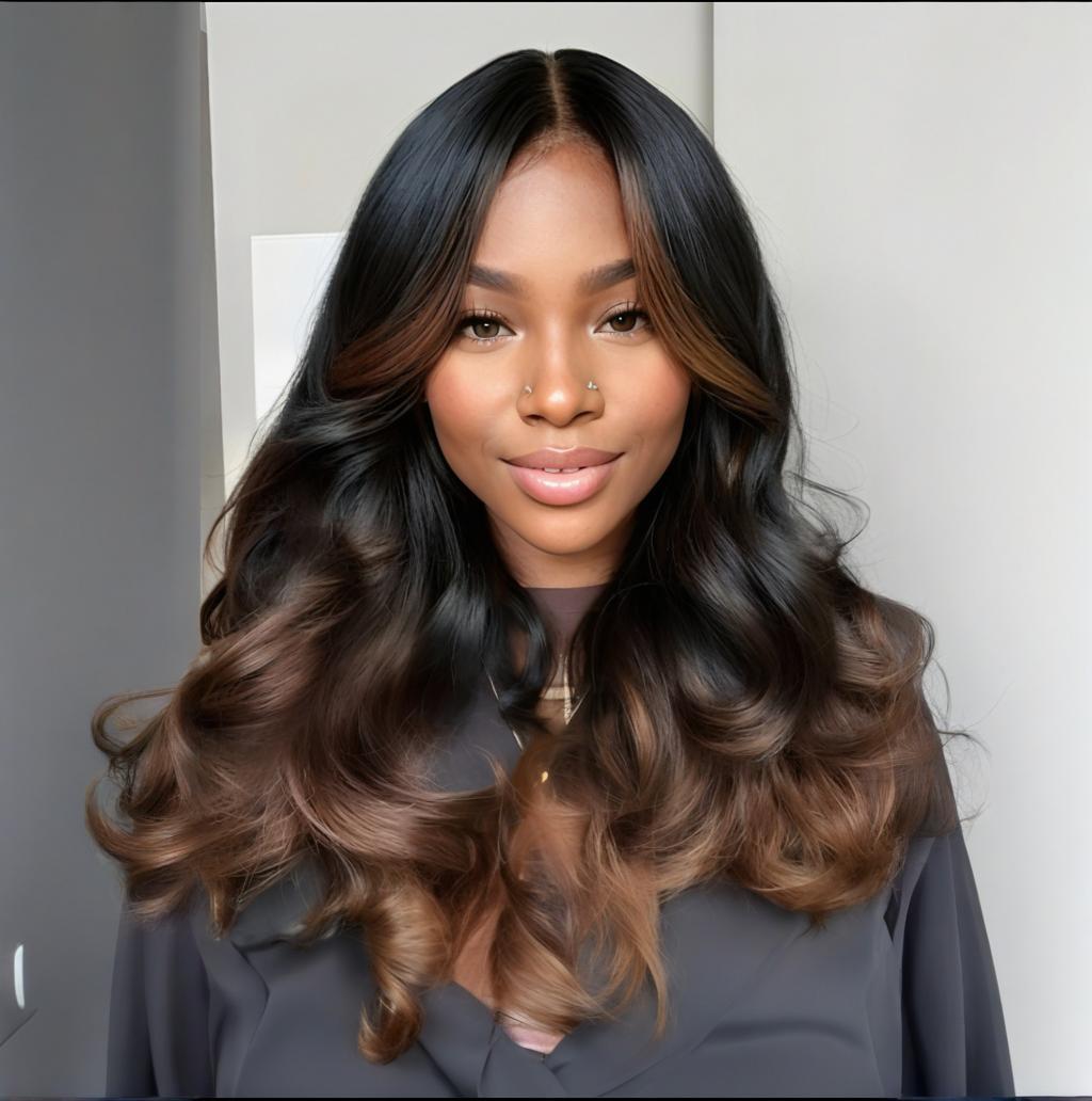 Sunber 13x4 Chestnut Brown Ombre Pre Everything Lace Frontal Loose Wave Face-Framing Layers Wig With Invisi Drawstring