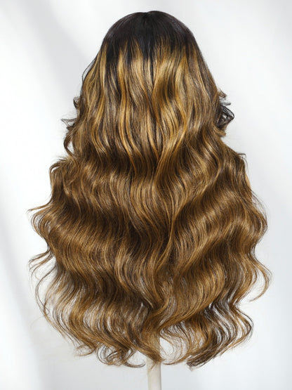 Sunber 180% Density Loose Wave Balayage Brown Highlight 7x5 Pre Cut Lace Glueless Wigs