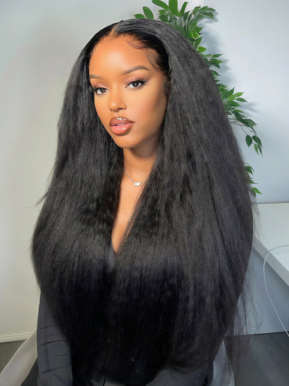 Sunber 13x4 HD Real Scalp Pre Everything Natural Black Kinky Straight Lace Frontal Wig With Invisi Drawstring