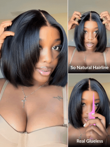 Flash Sale Sunber Blunt Cut Light Yaki Straight 7x5 Pre-Cut Lace Bye Bye Knots Glueless Bob Wig Pre-plucked
