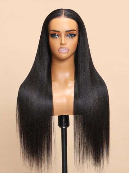 Flash Sale Sunber Blunt Cut Light Yaki Straight 7x5 Pre-Cut Lace Bye Bye Knots Glueless Bob Wig Pre-plucked