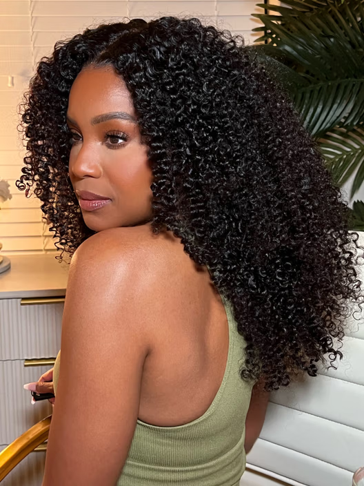 Sunber 180% Density Afro/ Kinky Curly Upgrade New V Part With No Lace No Glue Affordable Wig
