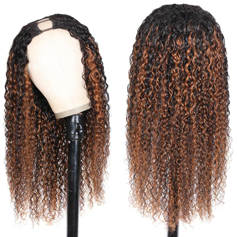 Flash Sale Sunber U Part Wigs Balayage Highlight Curly Effortless To Put On Human Hair Wig
