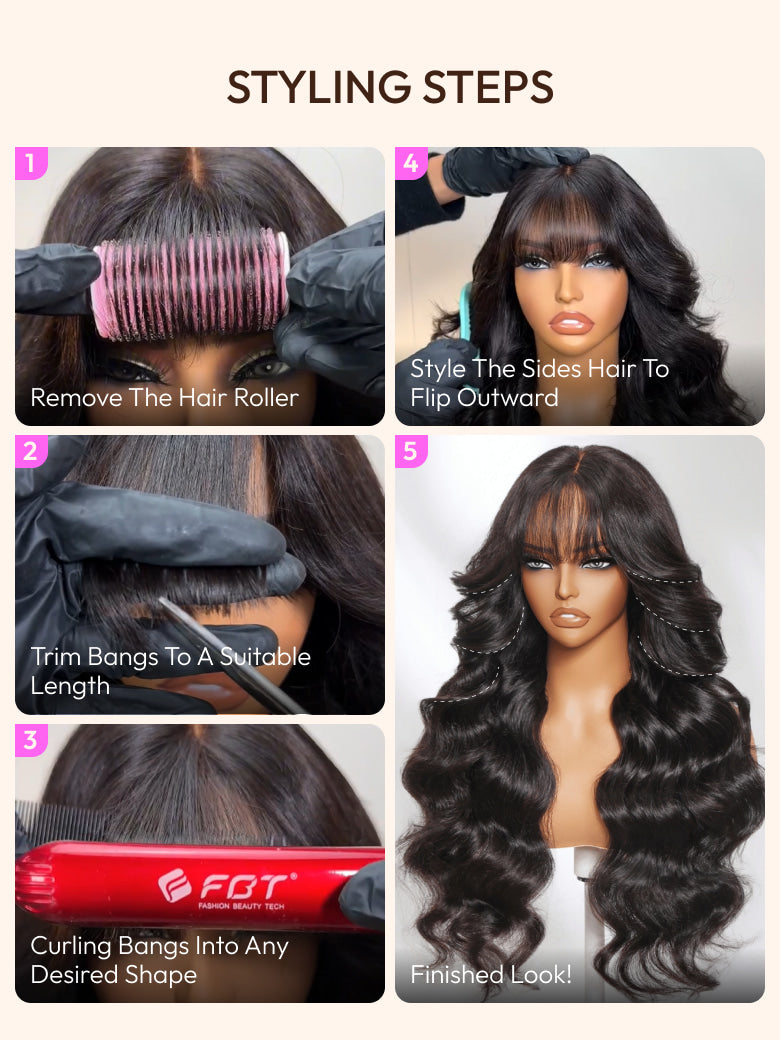 Sunber 13x4 Pull & Go Glueless Wig Pre-Everything 7x5/13x4 Lace Frontal Loose Wave Wispy Bangs Wig