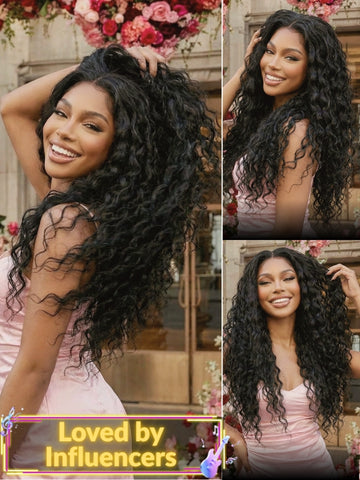 Sunber 180% Density 7x5/ 13x4 Pre-Everything Lace Frontal Wig Water Wave & Curly Mixed Human Hair Wigs With Invisi Drawstring