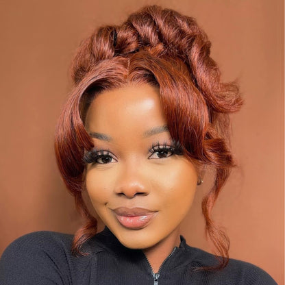 Sunber 7x5 Pre Cut Lace Reddish Brown Jerry Curly Bye Bye Knots Gluelesss Invisible Knots Wig With Invisi Drawstring Flash Sale