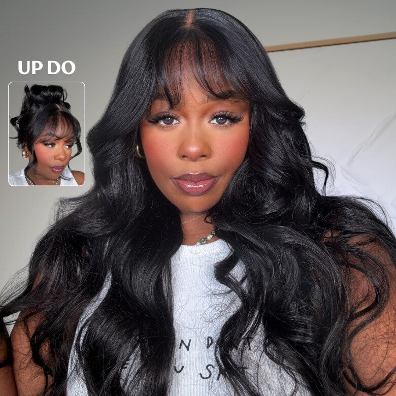 Sunber Pre-Everything 13x4 Lace Frontal Loose Wave Wigs with Bangs-Fluffy Hair  3D Dome Cap & Glueless