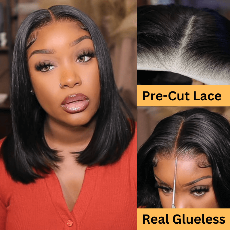 Flash Sale Sunber Middle Part Blunt Cut Short Bob Lace Front Wig Human hair