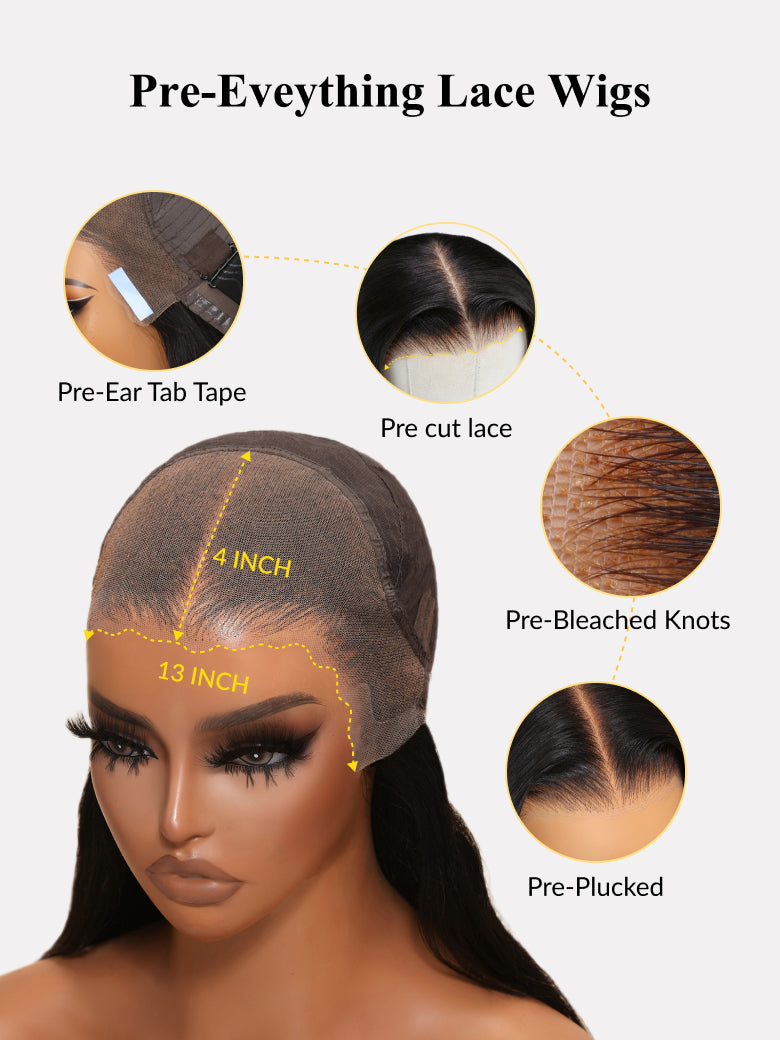 Sunber 13x4 HD Real Scalp Pre Everything Natural Black Kinky Straight Lace Frontal Wig With Invisi Drawstring