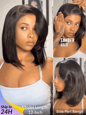 Sunber Blunt Cut Light Yaki Straight 7x5 Pre-Cut Lace Bye Bye Knots Glueless Bob Wig Pre-plucked Flash Sale