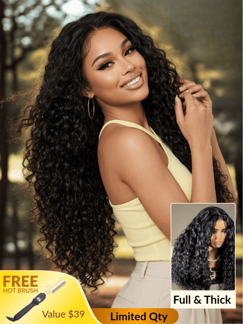 [Free Hot Comb]Sunber 180% Density 7x5/ 13x4 Pre-Everything Water Wave & Curly Mixed Pre Cut Lace Frontal Human Hair Wigs With Invisi Drawstring