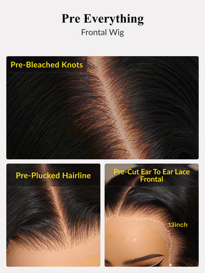 Sunber 13x4 HD Real Scalp Pre Everything Natural Black Kinky Straight Lace Frontal Wig With Invisi Drawstring