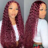Flash Sale Sunber Burgundy Red 99J 13x4 Lace Front Jerry Curly Wig Real Human Hair For Women