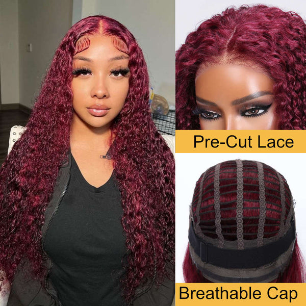 Sunber Jerry Curly 99J Burgundy Color 6x4.75 Pre-Cut Lace Air Wig With Breathable Cap