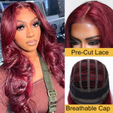 Sunber Dark 99J Burgundy Body Wave 13x4 Lace Front Wigs Pre Plucked Human Hair Colored Wigs