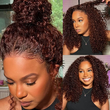 Sunber Reddish Brown Jerry Curly 7×5  Bye Bye Knots Wig-Glueless & 100% Human Hair & Elastic Drawstring