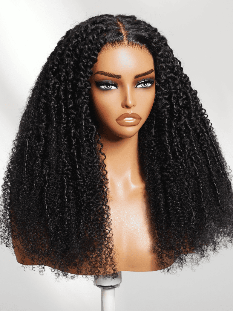 Sunber 180% Density 4C Afro-coily Tight Voluminous Kinky Curly 7x5 Pre Cut Lace Wig With Finger Coils