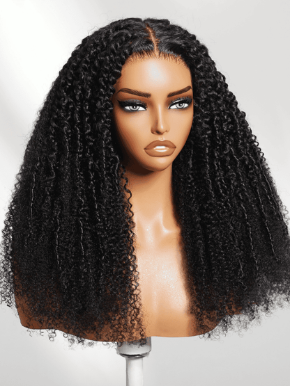 Sunber 180% Density 4C Afro-coily Tight Voluminous Kinky Curly 7x5 Pre Cut Lace Wig With Finger Coils