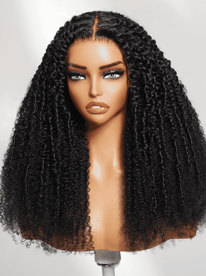 Sunber 180% Density 4C Afro-coily Tight Voluminous Kinky Curly 7x5 Pre Cut Lace Wig With Finger Coils