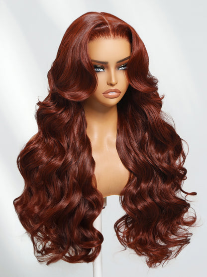 Sunber Body Wave Shake And Go Wigs 150% Density Reddish Brown 7x5 Bye Bye Knots Pre-Cut Lace Human Hair Wigs With Pre-Plucked