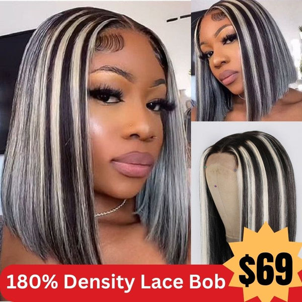 Sunber Black With Blonde Highlight Lob Straight Human Hair Bob Middle Part Lace Wigs Flash Sale