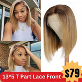 Flash Sale 180% Density 13*5 T Part Lace Front Golden Blonde With Dark Roots Bob Wig Human Hair