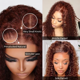 【180% density】Sunber Reddish Brown 13*4 Lace Front Wig Kinky Curly Dark Auburn Copper Color Human Hair Wigs Flash Sale