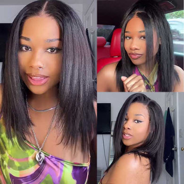 Sunber Blunt Cut Light Yaki Straight 7x5/13x4 Pre-Cut Lace Bye Bye Knots Glueless Bob Wig Pre-plucked