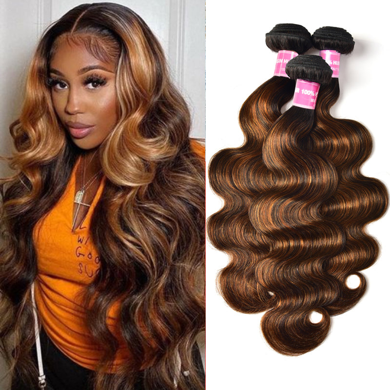 Sunber Hair Brown Balayage #1b/30 Highlight Color Body Wave Human Virgin Hair 3 Bundles Deal