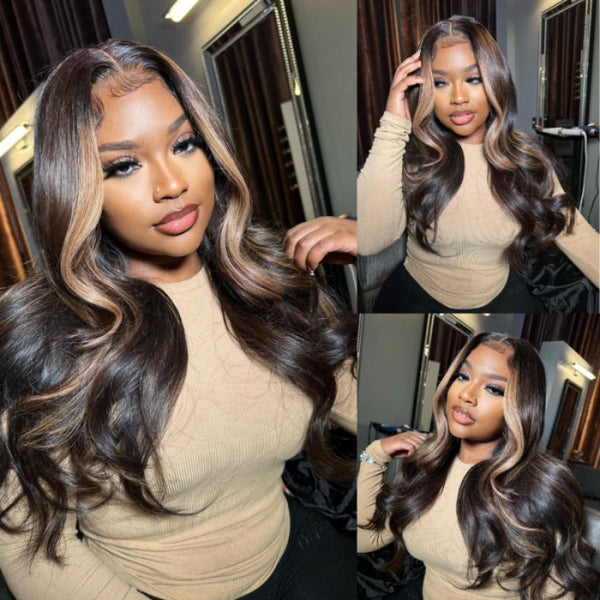 Sunber Blonde Peeking Highlights Body Wave Lace Front Wig Face Framing Highlight Multi Color Mixed