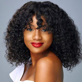 Sunber Bouncy Shaggy Jerry Curly Human Hair Glueless Bob Wigs With Bangs