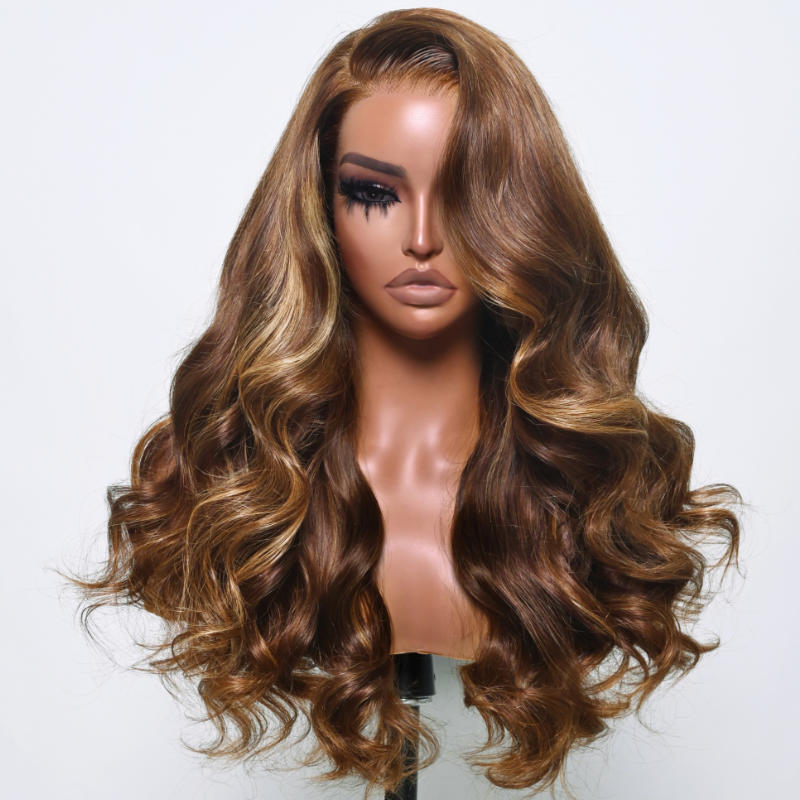 Brown with blonde highlight lace wig