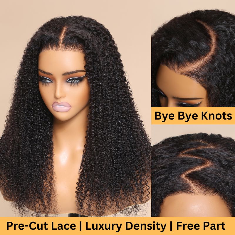 Sunber  Kinky Curly 7*5 Bye Bye Knots Pre-Cut Lace Wigs Natural Hairline Human Hair Wigs Pre Plucked