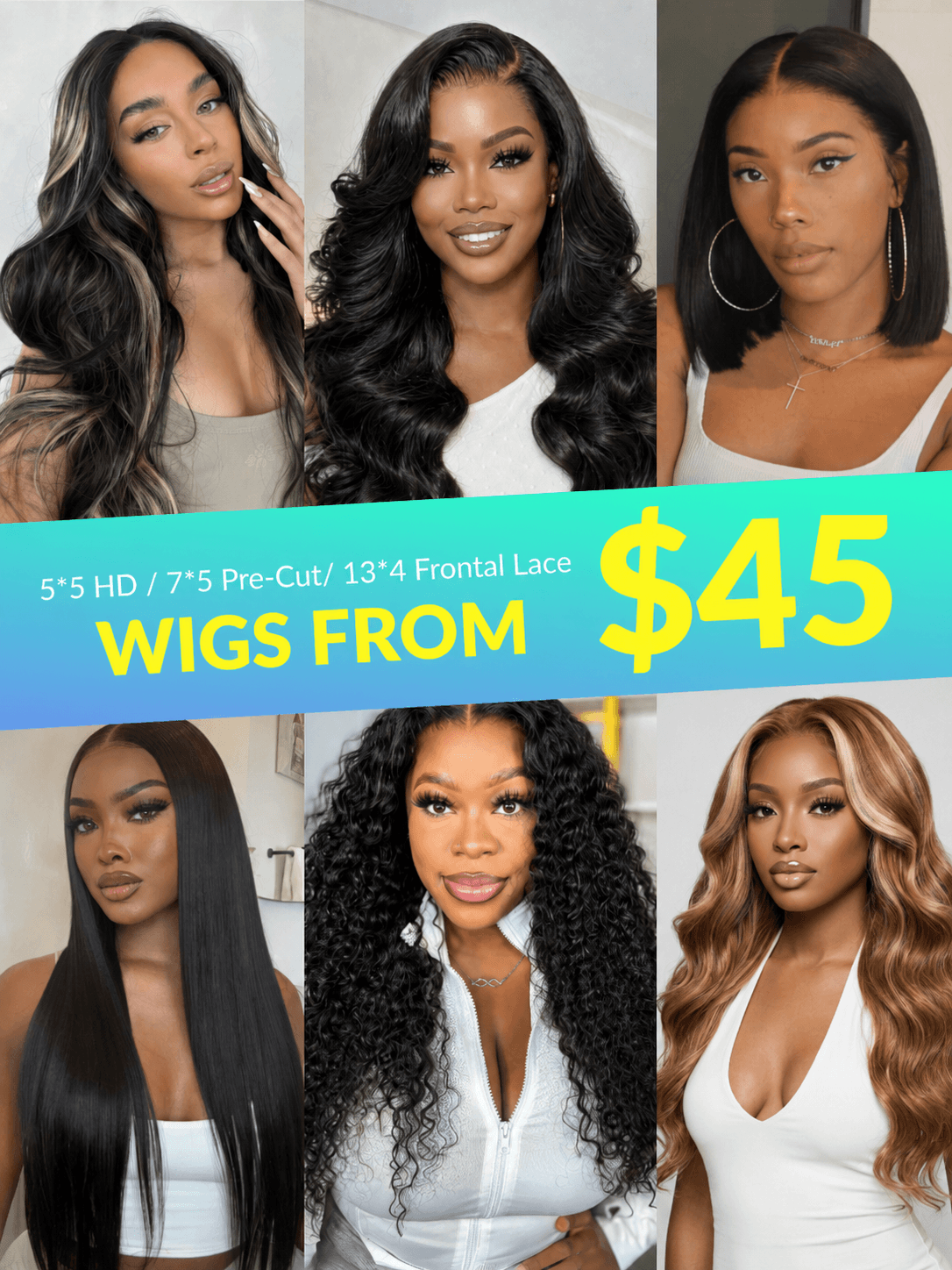 Wigs From $45| 5*5 HD / 7*5 Pre-Cut/ 13*4 Frontal  /13*6 Pre Everything Glueless Lace Wigs For VIP Member Flash Sale