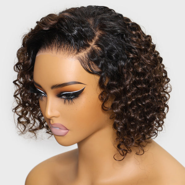  Chestnut Brown curly bob lace wig