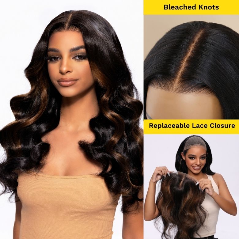 Extra 50% OFF | Sunber Bye Bye Knots Wig 7x5 Glueless Lace Black to Chestnut Brown Ombre Loose Wave Wig With Bleached Knots
