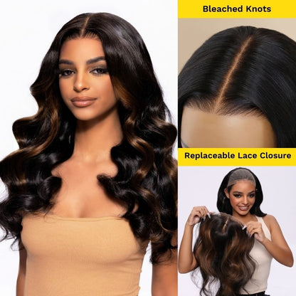Extra 50% OFF | Sunber Bye Bye Knots Wig 7x5 Glueless Lace Black to Chestnut Brown Ombre Loose Wave Wig With Bleached Knots