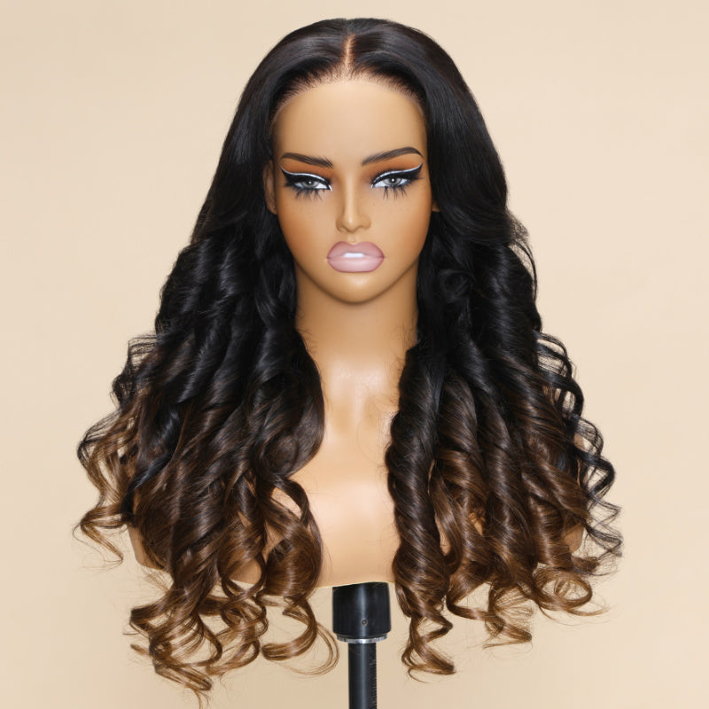 Extra 50% OFF | Sunber Bye Bye Knots Wig 7x5 Glueless Lace Black to Chestnut Brown Ombre Loose Wave Wig With Bleached Knots