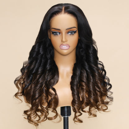 Extra 50% OFF | Sunber Bye Bye Knots Wig 7x5 Glueless Lace Black to Chestnut Brown Ombre Loose Wave Wig With Bleached Knots