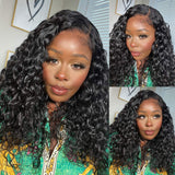Sunber Water Wave Pre-Cut Lace Glueless Wig Wear Go Human Hair Wigs Natural Black Color