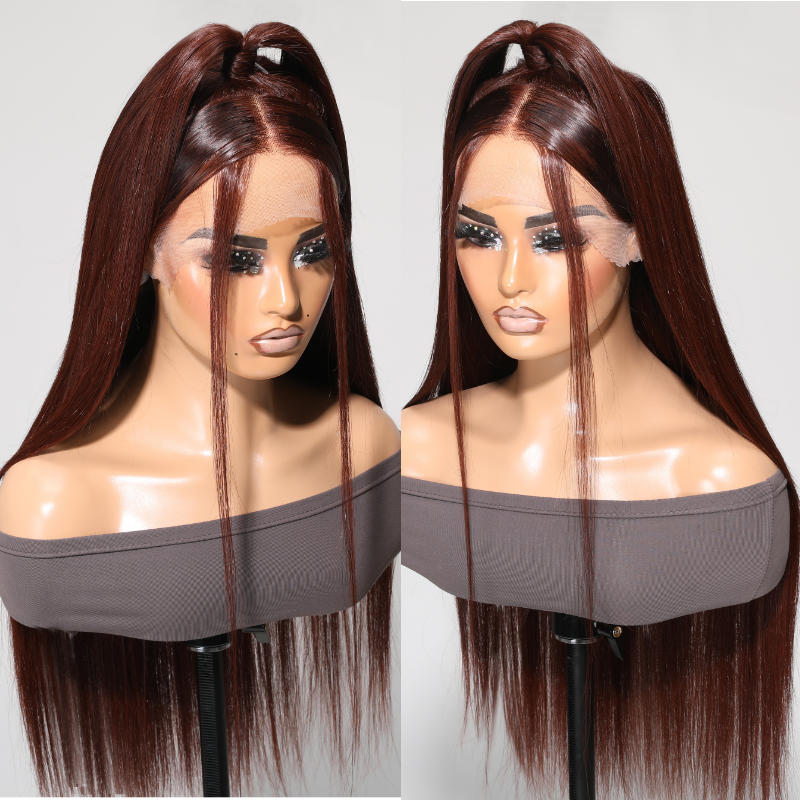 Sunber Reddish Brown Straight Lace Wig Chocolate Rich Brown Color 13x4 Lace Front Human Hair Wig