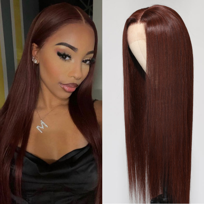 Sunber Reddish Brown Straight Lace Wig Chocolate Rich Brown Color 13x4 Lace Front Human Hair Wig