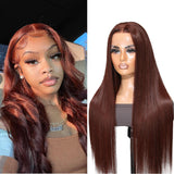 Sunber Reddish Brown Straight Lace Wig Chocolate Rich Brown Color 13x4 Lace Front Human Hair Wig